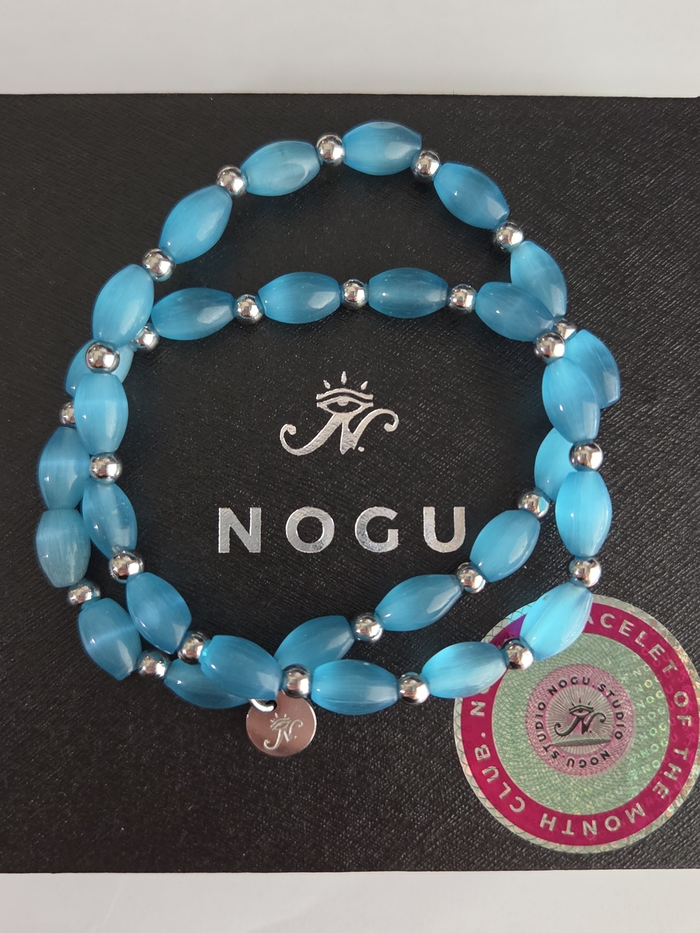 🆕️ NOGU Blue Aqua & Silver Beaded Wrap Bracelet